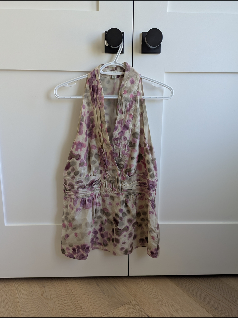 Banana Republic Pink and Grey Watercolor Halter Blouse